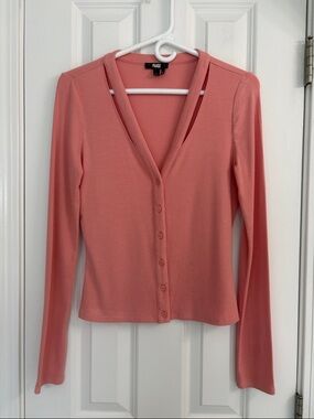 PAIGE Coral Ribbed Button-Front V-Neck Cardigan
